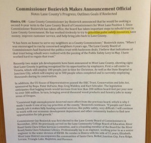 In his letter, Jay Bozievich announces his plan to run for reelection as Lane County Commissioner. And after reading the first paragraph, I doubt he'll have any trouble with that.