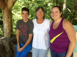 My son and daughter, along with my Mom, moments before a wild squirrel attack.